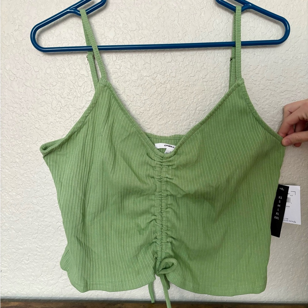 NEW O'Neill Crop Top Camisole Tank Green Ruched V-neck Beach Summer Size L